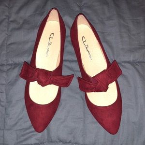 Red velvet flats with bow